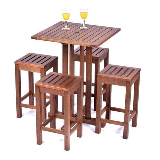 Danil Commercial Hardwood Bar Table Square And 4 Bar Stools_2