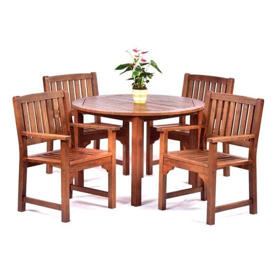 Danil Hardwood Dining Table Round And 4 Armchairs_1