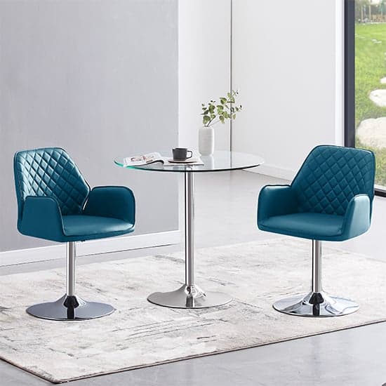 Dante Clear Glass Dining Table With 2 Bucketeer Teal Chairs_1