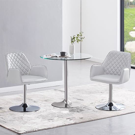 Dante Clear Glass Dining Table With 2 Bucketeer White Chairs_1