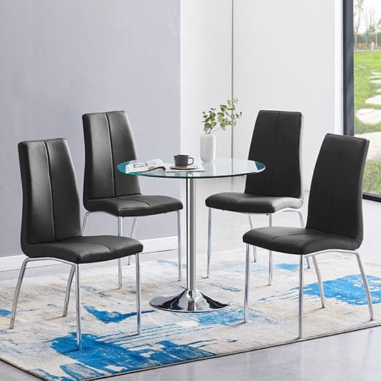 Dante Clear Glass Dining Table With 4 Opal Black Chairs_1