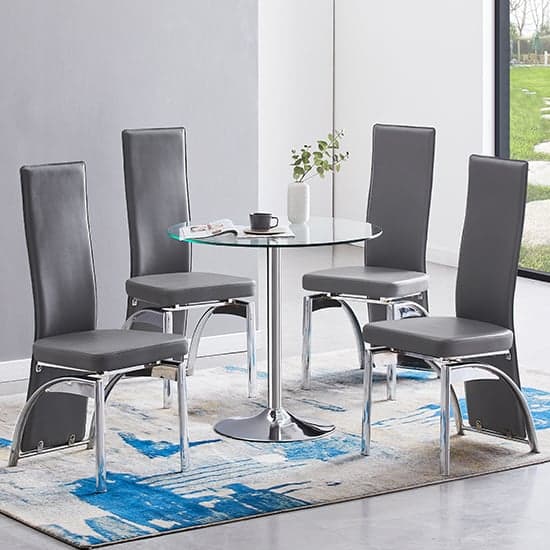 Dante Clear Glass Dining Table With 4 Romeo Grey Chairs_1