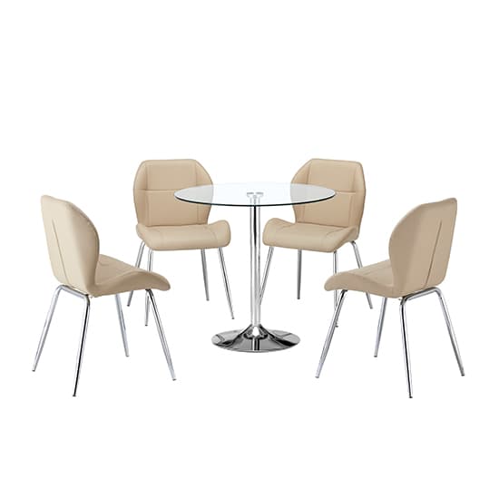 Dante Clear Glass Dining Table With 4 Darcy Taupe Chairs_2