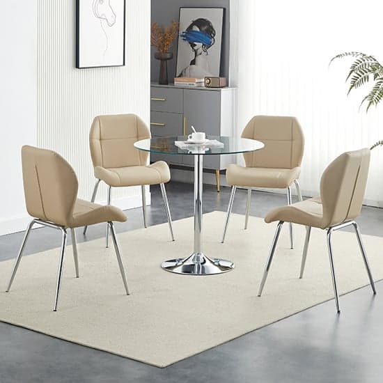 Dante Clear Glass Dining Table With 4 Darcy Taupe Chairs_1