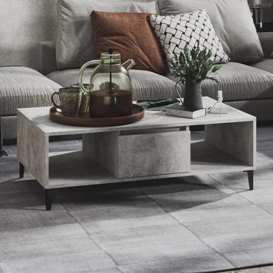 Danya Rectangular Wooden Coffee Table In Concrete Effect
