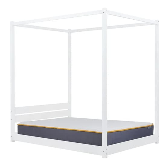 Darian Four Poster Wooden Double Bed In White_3
