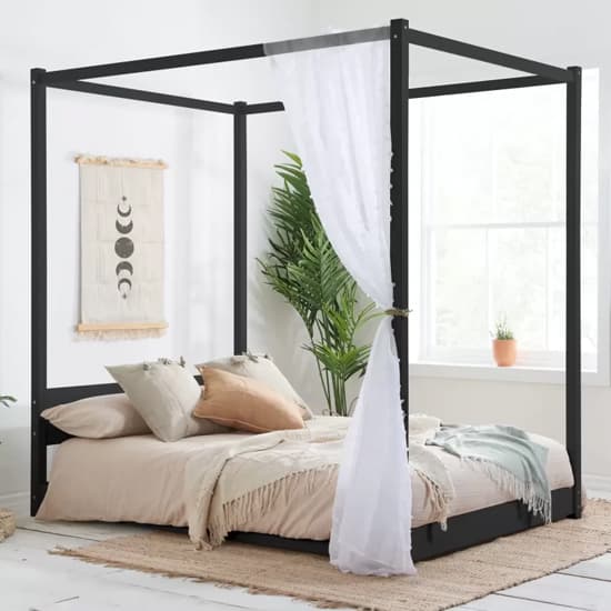 Darian Four Poster Wooden King Size Bed In Black_1