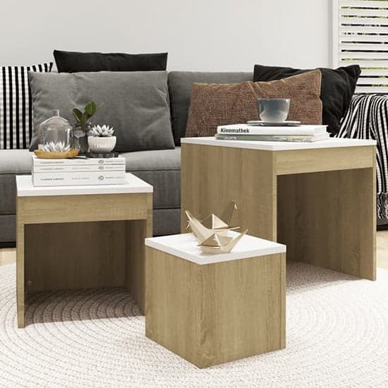 Darice Wooden Nest Of 3 Tables In White And Sonoma Oak_1