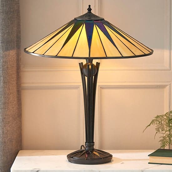 Dark Star 2 Lights Tiffany Glass Table Lamp In Dark Bronze_1