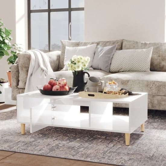Dastan High Gloss Coffee Table With 1 Door In White_2
