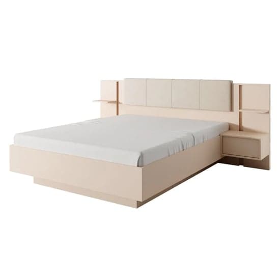 Davis Ottoman King Size Bed Bedside Cabinets In Beige With LED_2