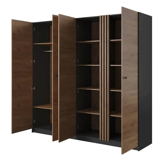 Davis Wooden Wardrobe With 4 Hinged Doors In Golden Oak And LED_2