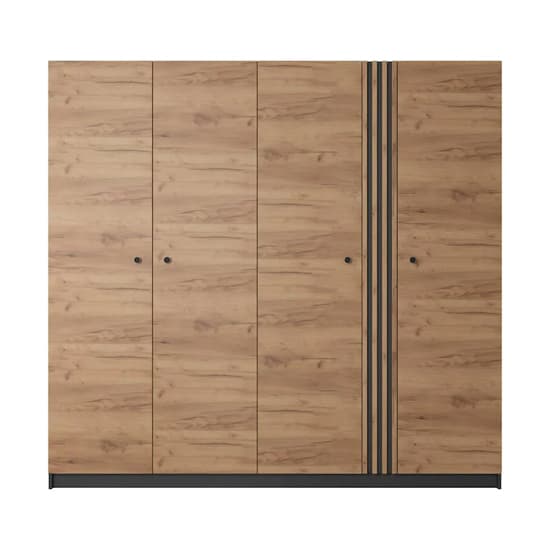 Davis Wooden Wardrobe With 4 Hinged Doors In Golden Oak And LED_3