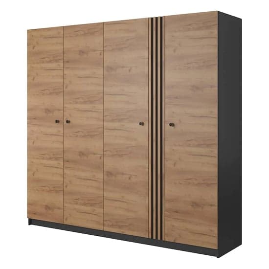 Davis Wooden Wardrobe With 4 Hinged Doors In Golden Oak And LED_1