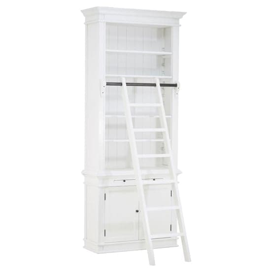 Davoca Small Wooden 1 Section Bookcase With Ladder In White_1