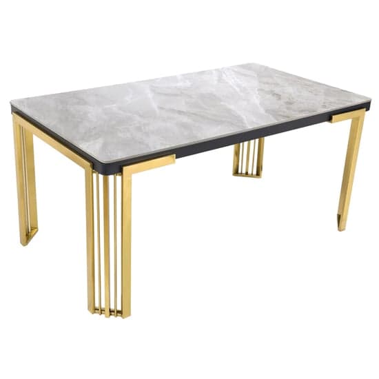 Davos Dining Table Grey Gold 4 Brixen Grey Faux Leather Chairs_2
