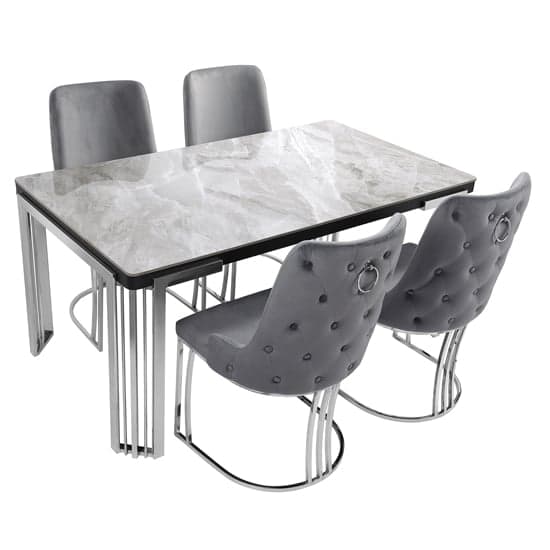 Davos Dining Table Grey Silver 4 Brixen Grey Velvet Chairs_1