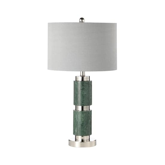 Davos Grey Faux Silk Shade Table Lamp With Dark Green Marble Base_1