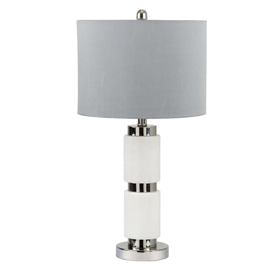 Davos Grey Faux Silk Shade Table Lamp With White Marble Base_3