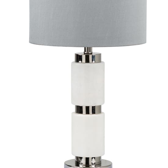 Davos Grey Faux Silk Shade Table Lamp With White Marble Base_4