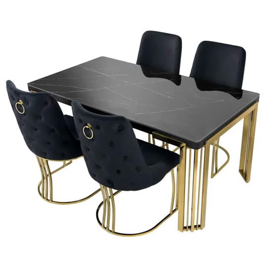Davos Sintered Stone Dining Table In Black With Gold Frame_3
