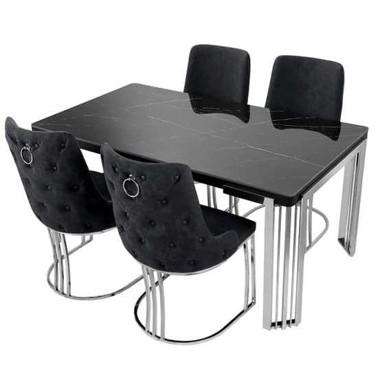 Davos Sintered Stone Dining Table In Black With Silver Frame_3