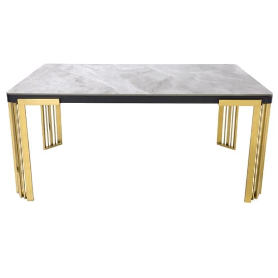 Davos Sintered Stone Dining Table In Grey With Gold Frame_2