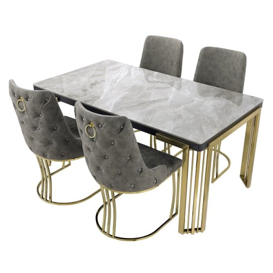 Davos Sintered Stone Dining Table In Grey With Gold Frame_3