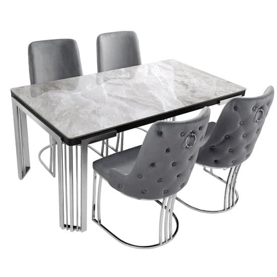Davos Sintered Stone Dining Table In Grey With Silver Frame_2