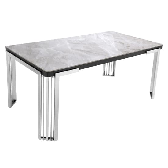 Davos Sintered Stone Dining Table In Grey With Silver Frame_1