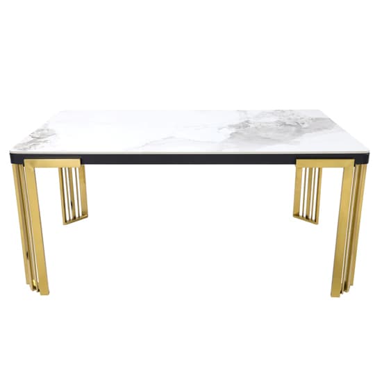 Davos Sintered Stone Dining Table In White With Gold Frame_2