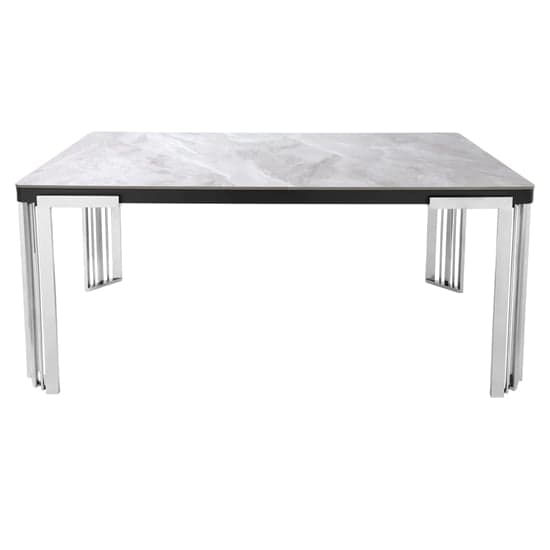 Davos Sintered Stone Dining Table In White With Silver Frame_2