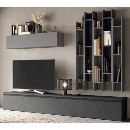 Davos Wooden Entertainment Unit In Slate Effect And Lead Grey_1