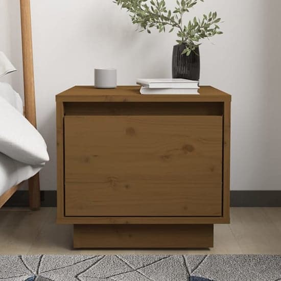 Dawes Solid Pinewood Bedside Cabinet With 1 Drawer In Brown_1