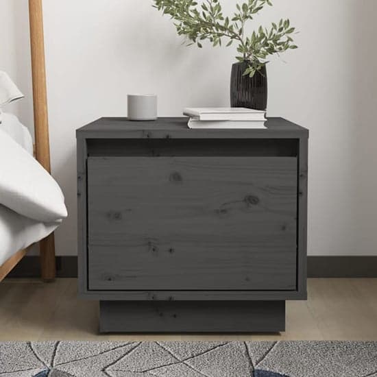 Dawes Solid Pinewood Bedside Cabinet With 1 Drawer In Grey_1