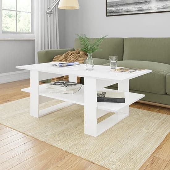 Dawid High Gloss Coffee Table With Undershelf In White_1