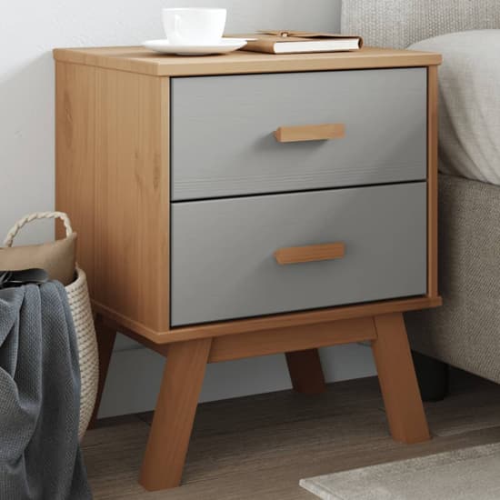 Dawlish Wooden Bedside Cabinet With 2 Drawers In Grey And Brown_1