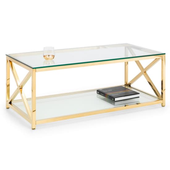 Maemi Glass Coffee Table With Gold Stainless Steel Frame Furniture in