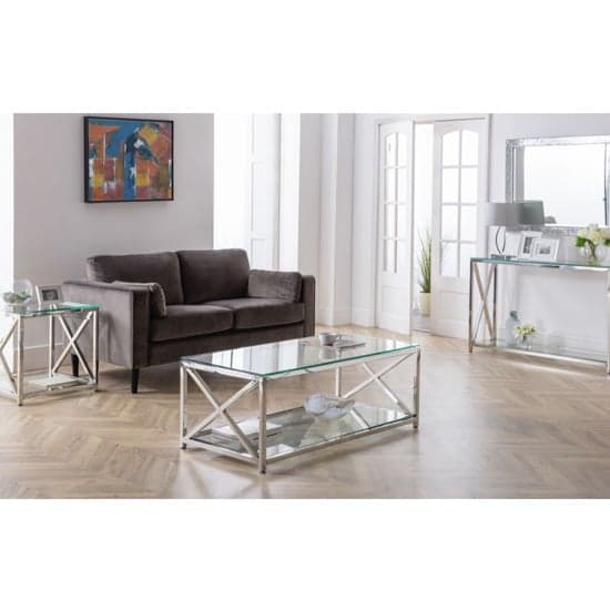 Maemi Glass Console Table With Chrome Stainless Steel Frame_4