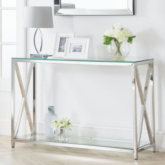 Maemi Glass Console Table With Chrome Stainless Steel Frame_1