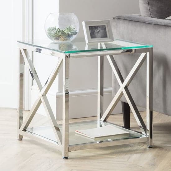 Maemi Glass Lamp Table With Chrome Stainless Steel Frame_1