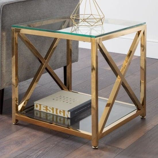 Maemi Glass Lamp Table With Gold Stainless Steel Frame_1