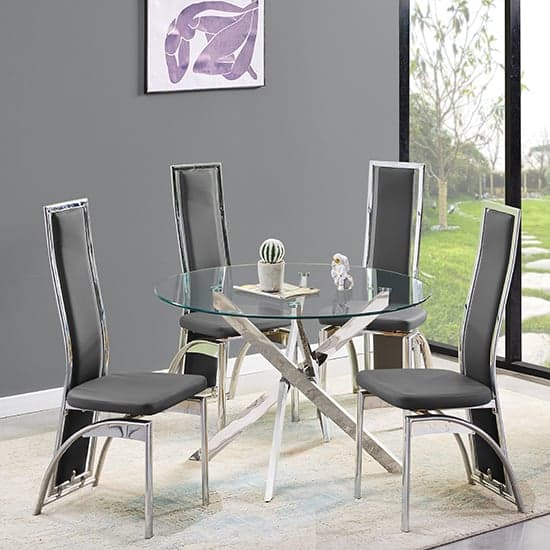 Daytona Round Glass Dining Table With 4 Chicago Black Chairs_1