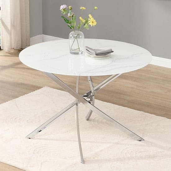 Daytona Round Glass Dining Table In Diva Marble Effect_1