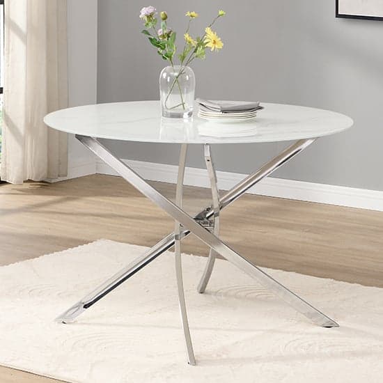 Daytona Round Glass Dining Table In Diva Marble Effect_2