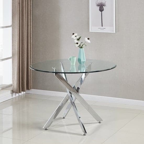 Daytona Round Glass Dining Table With 4 Petra Grey Chairs_2