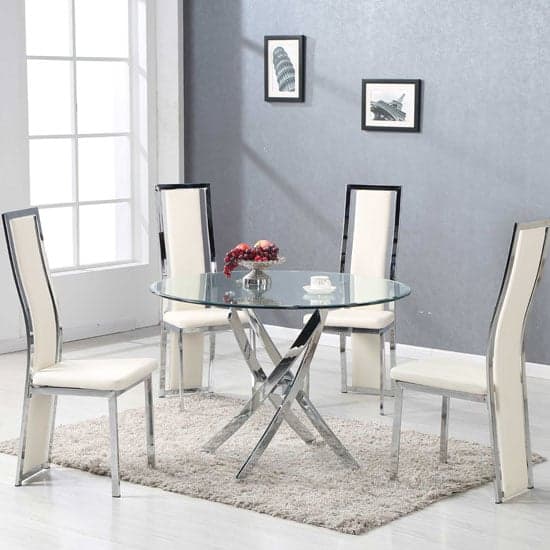 Daytona Round Clear Glass Dining Table With Chrome Legs_3