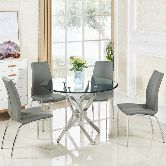 Opal Grey Faux Leather Dining Chair With Chrome Legs In Pair_4