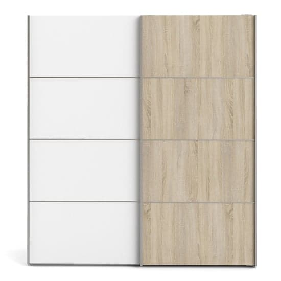 Dcap Wooden Sliding Doors Wardrobe In White Oak With 5 Shelves_2