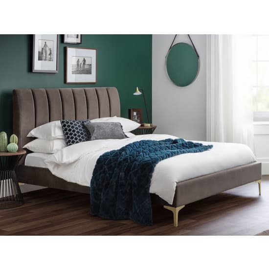 Daley Velvet Double Bed In Grey With Gold Legs Furniture in Fashion